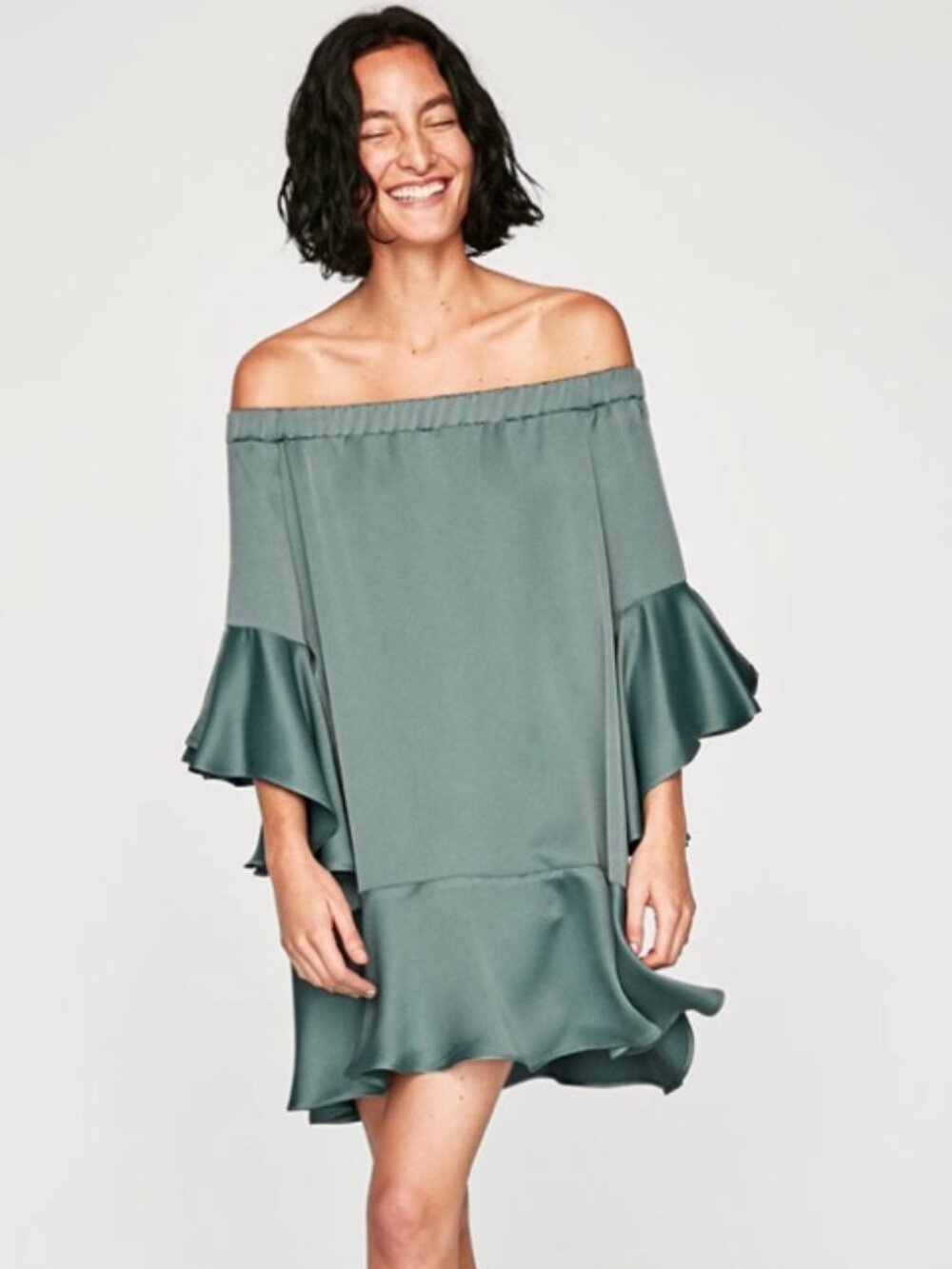Chic Off-Shoulder A-Line Skirt in Teal